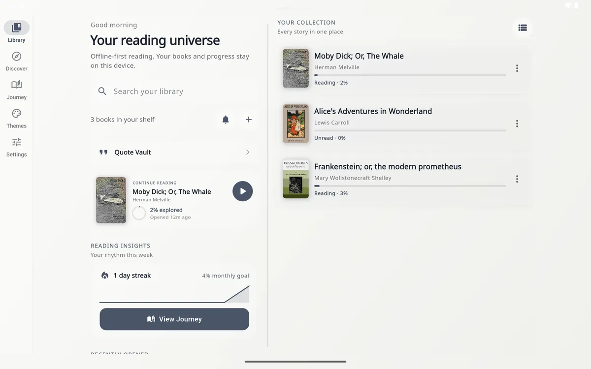 FluttX Reader on tablet